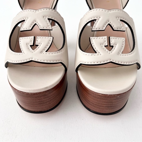 GUCCI | Interlocking GG White Chunky Platform Sandal Wood Heel Cosmos Softy 36 - Picture 5 of 13
